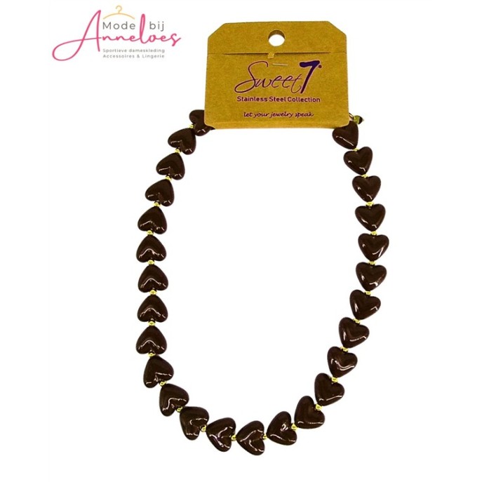 Sweet7 Ketting kort hartjes 101240611 Bruin Sweet7 Ketting kort hartjes 101240611 Bruin